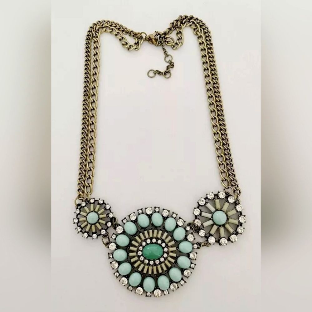 J.CREW ANTIQUE GOLD TONE GREEN CUT CRYSTAL 21"-24" NECKLACE NWOT
